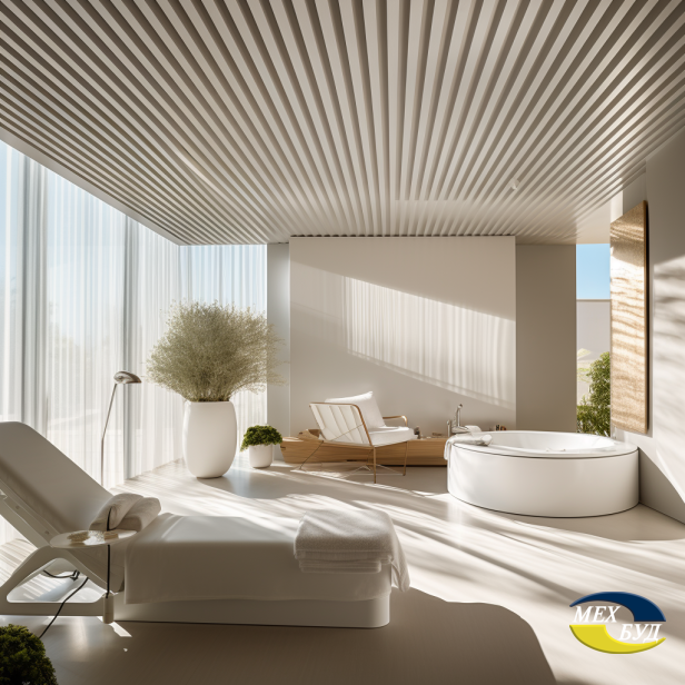 Кубоподібні Стелі в Комерційних Просторах 2024 4 zovmarketing A spas relaxation lounge boasts a ceiling with a d 0a0f072f 2371 49dd b3e0 7b5cffdfd325